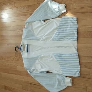 New Editions Preppy Cotton/Poly Long Cuffed Sleeve Wht/Blue Open Cardigan  M/L